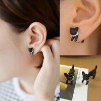 1 pair fashion cute woman lady girl black cat pearl stud earrings puncture ear jewelry drop 1