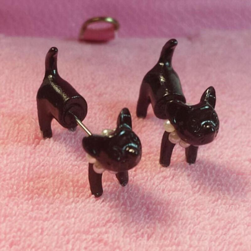 1 pair fashion cute woman lady girl black cat pearl stud earrings puncture ear jewelry drop 2