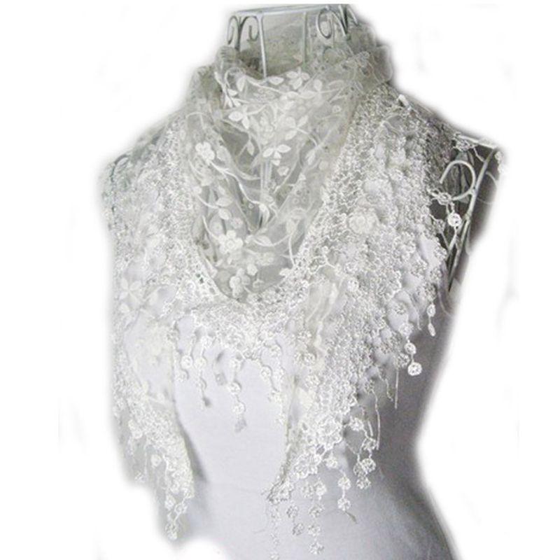 2015 autumn winter lace tassel sheer burntout silk floral design triangle shape mantilla scarf wrap shawl