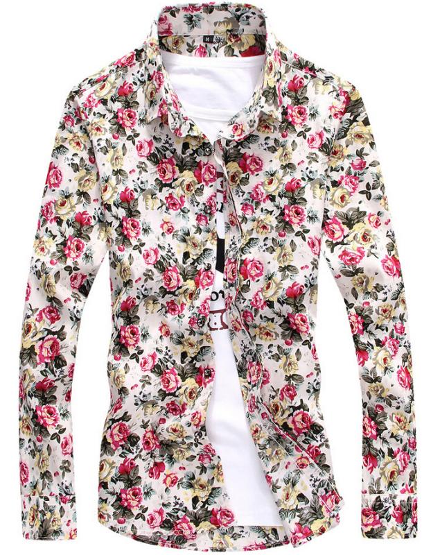 2015 casual wear floral print shirt men long sleeve pantalone high grade fashionable clothes m 5
