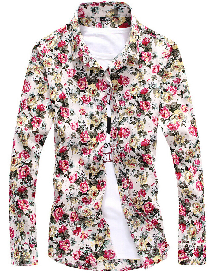 2015 casual wear floral print shirt men long sleeve pantalone high grade fashionable clothes m 5