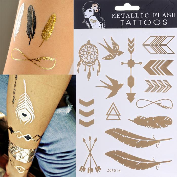2015 new design tattoo bracelets necklaces gold temporary tattoos sticker sex product metallic tatoos anchor leaf 2