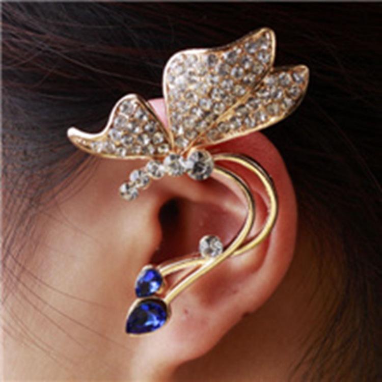 2015 new fashion jewelry retro crystal butterfly flower ear cuff earring clip on for right ear