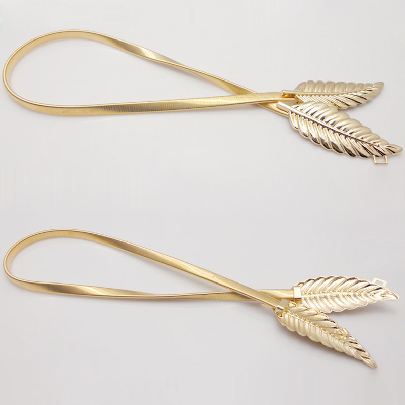 2015 new fashion women belt gold plated metal belt women all match alloy leaf elastic waistband 1