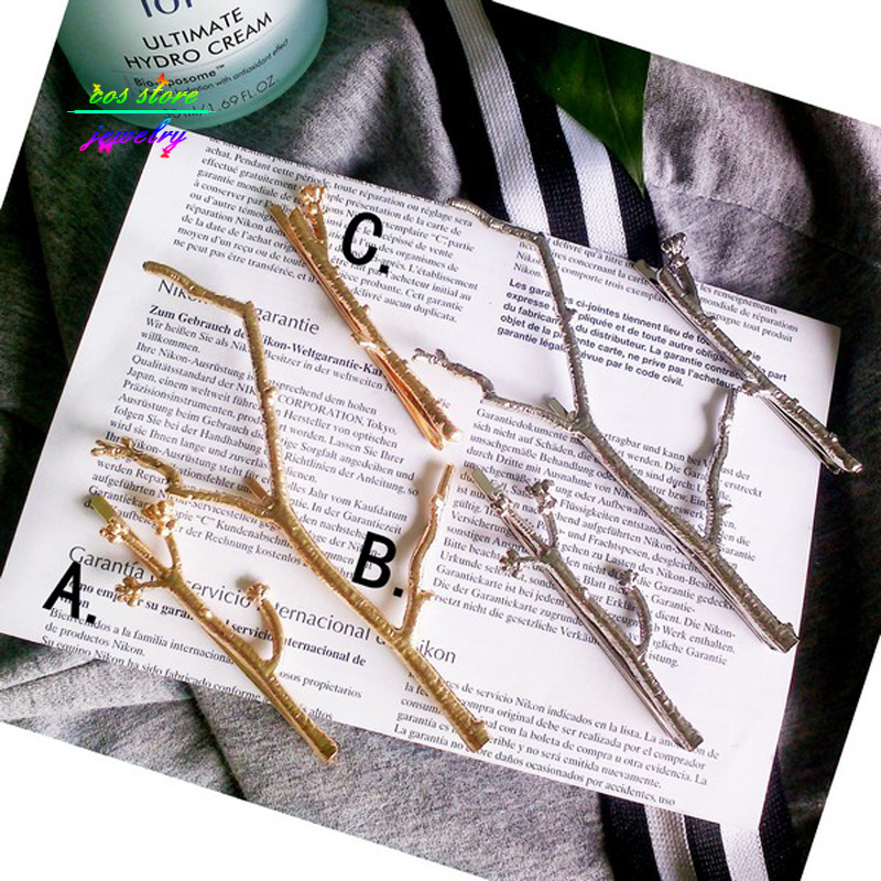 2015 new vintage brief style gold silver branch dull polish hairpin hair jewelry wedding bridal hair