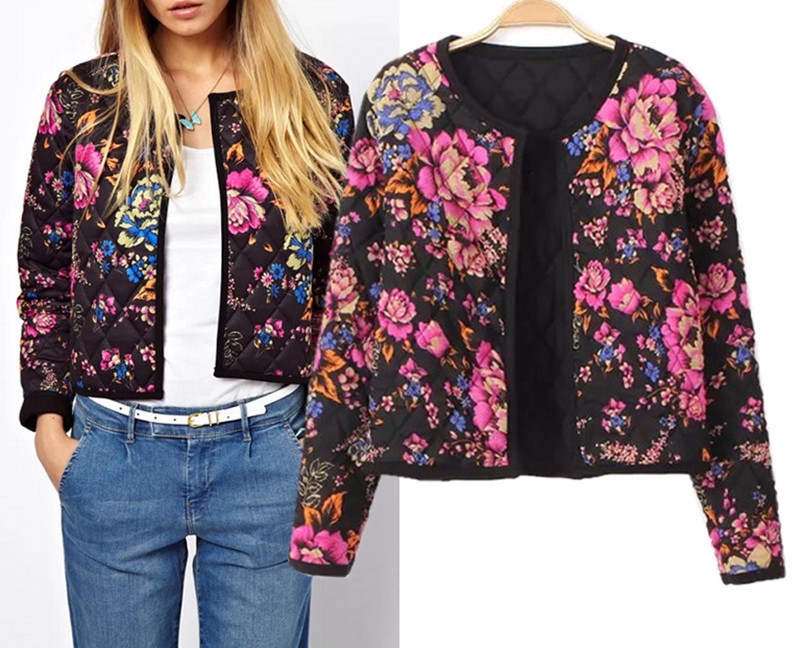 2015 new winter clothing and the wind flower printed quilting coat sweatshirt jacket shirt clip 0425