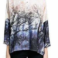 2015 spring summer new european and american style chiffon forest landscapes tree printed over sized blouses