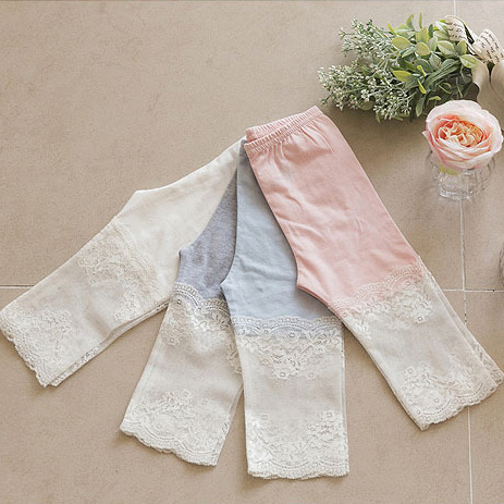 2016 baby girl lace stitching knee length leggings cotton good quality preschool children girls kids leggings