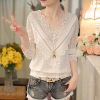 2016 hot venda nova chegada da primavera e do outono mulheres da moda coreano blusa decote