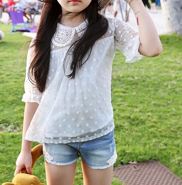 2016 summer new korean children s clothing lace sleeve kids t shirt cotton thin good quality