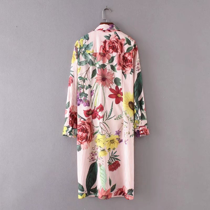 2017 mode femmes twist noeud volants fleur imprimer ray chemises manches longues blouses casual tops faciles 4