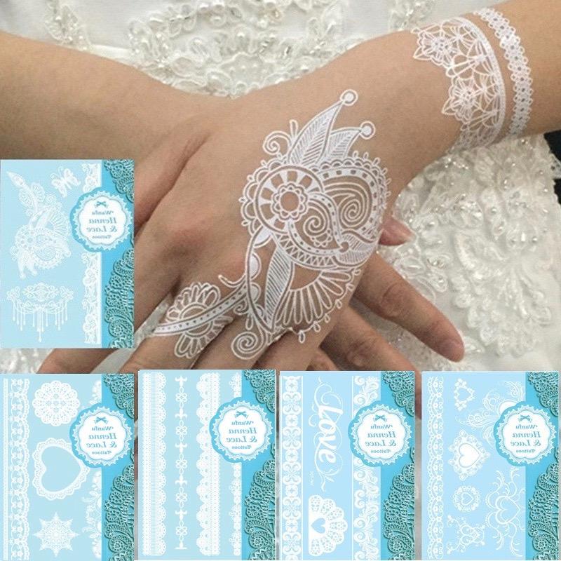 5pcs white tattoo lace flower waterproof temporary tattoos fake tattoo flash tattoos henna tatu paste tatouage