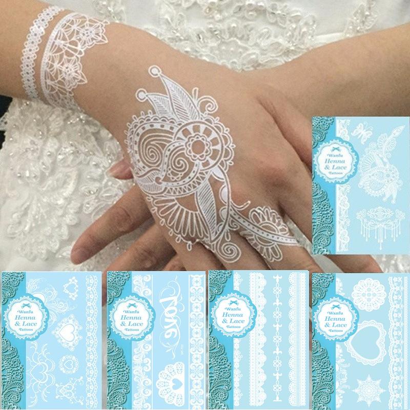 5pcs white tattoo lace flower waterproof temporary tattoos fake tattoo flash tattoos henna tatu paste tatouage