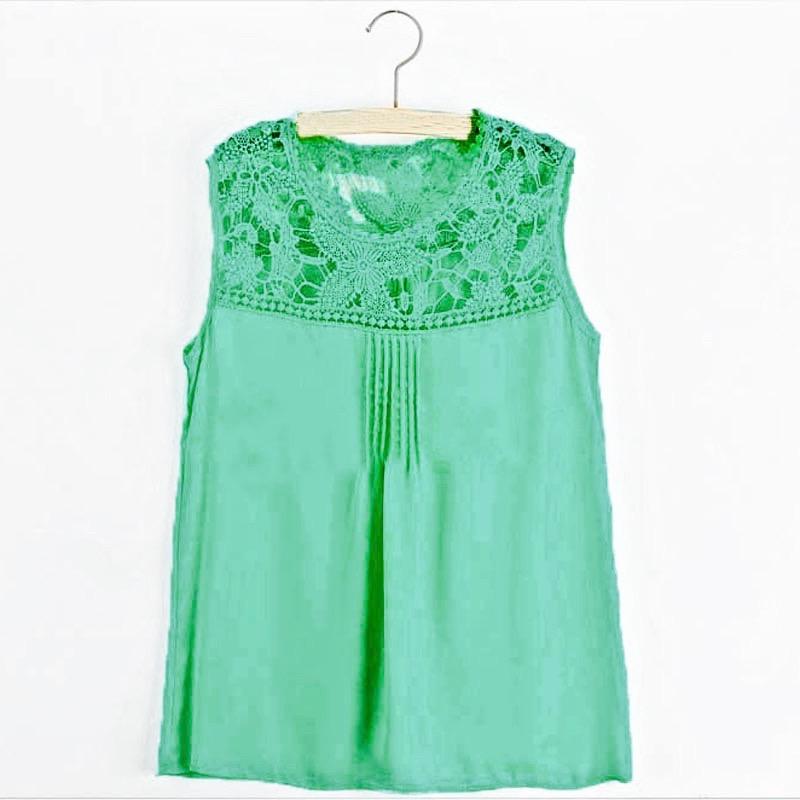 8 colors summer 2015 women casual apparent blouses sexy sleevelees hollow lace patchwork chiffon blouse shirts