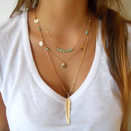 Artilady simple turquoise multi beads necklace sequins