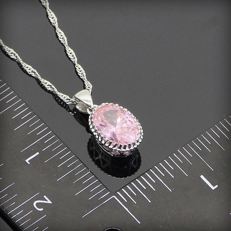 Beautiful princess pink topaz women 925 sterling silver jewelry sets silver earrings pendant necklace rings free 1