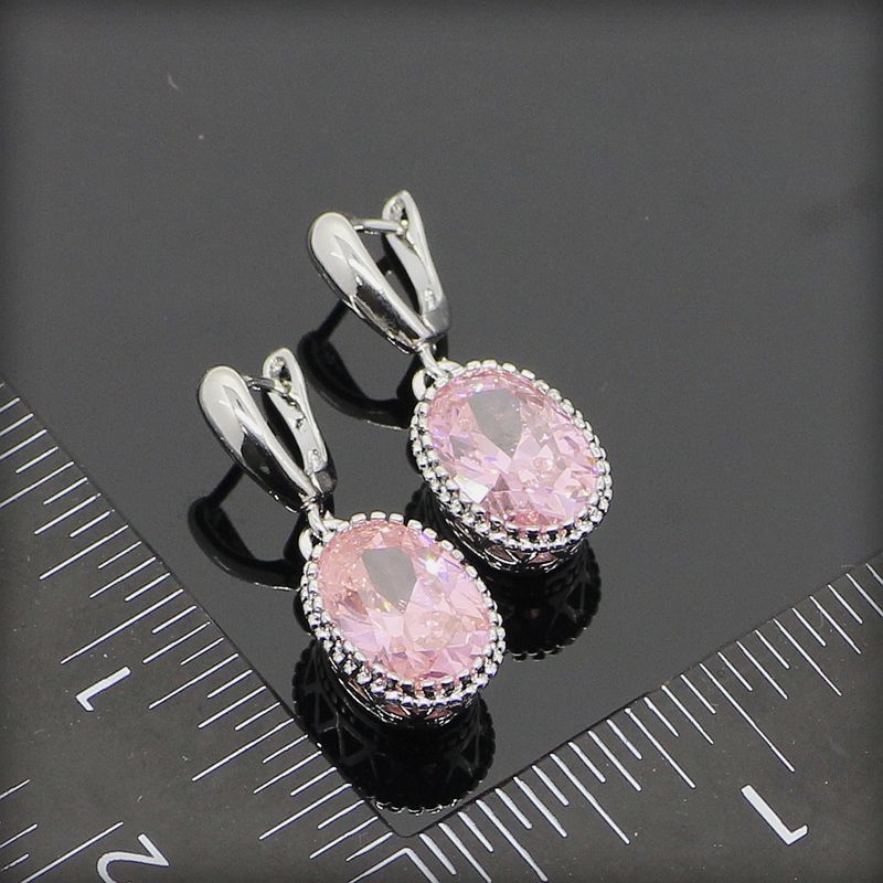 Beautiful princess pink topaz women 925 sterling silver jewelry sets silver earrings pendant necklace rings free 2