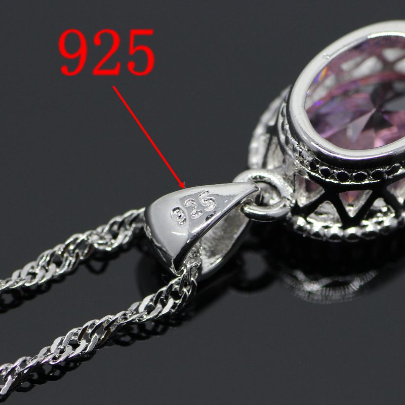 Beautiful princess pink topaz women 925 sterling silver jewelry sets silver earrings pendant necklace rings free 3