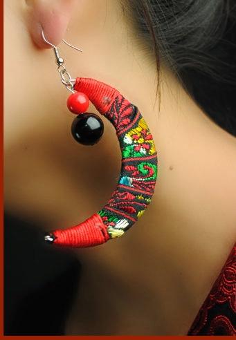 Big star handmade chinese wind fabric moon dangle earrings new original ethnic jewelry national flavor lace 3