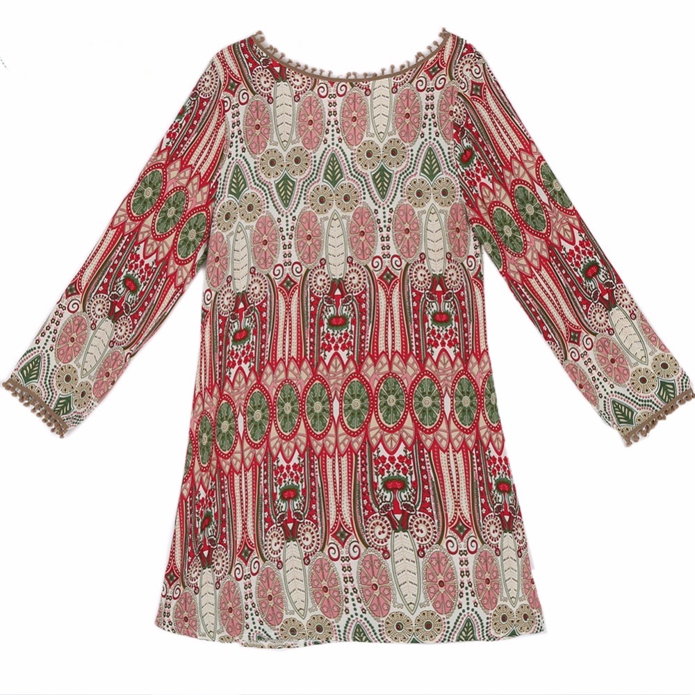 Boho style femmes summer party robe de plage manches longues ras du cou v retour sexy