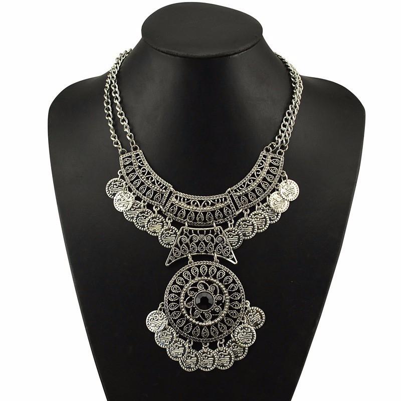 Fashion collier femme 2016 women bohemian vintage maxi necklace collar bijoux ethnic jewelry tassel coin statement