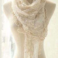 Femmes dentelle cape charpe ultra longue en soie de lait gland d coupe crochet cashers en