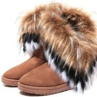 Free shipping 2015 autumn and winter snow boot feathers artificial fox fur flat bottomed short cotton