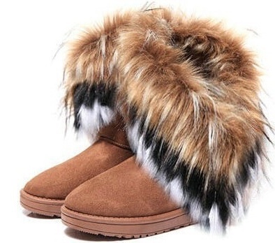 Free shipping 2015 autumn and winter snow boot feathers artificial fox fur flat bottomed short cotton