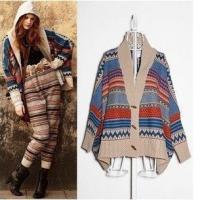 Free shipping stylish bohemian style striped knitted cardigan v neck loose bat wing sleeves cape sweater 1