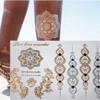 Free shopping new fashion flower body and i temporary henna tattoos metallic gold and silver bracelet 1