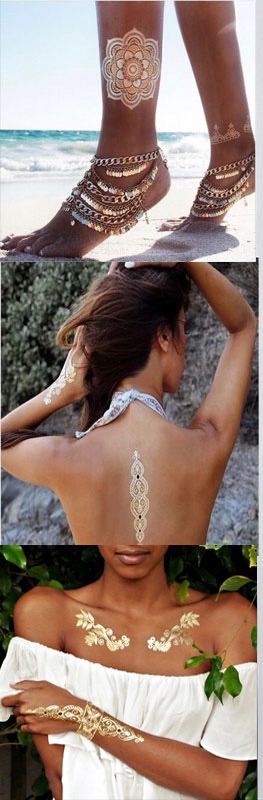 Free shopping new fashion flower body and i temporary henna tattoos metallic gold and silver bracelet