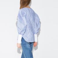 Haoduoyi womens navy style striped lantern sleeve top shirts zipper fashion loose spring blouses for wholesale 1