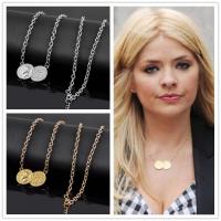 Hot sale new arrivel lucky double coins pendant necklace gold silver plated sweater chain choker necklace