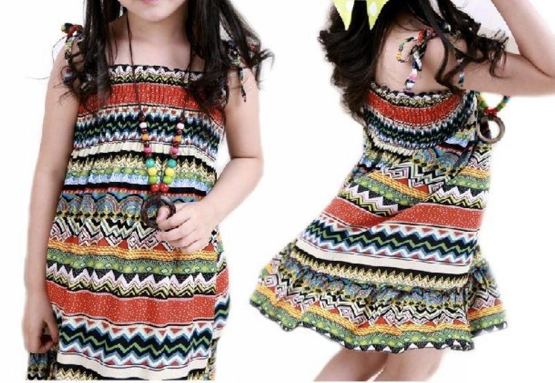 Kids girls sleeveless beach mini dress summer bohemia style sundress 2 7 y