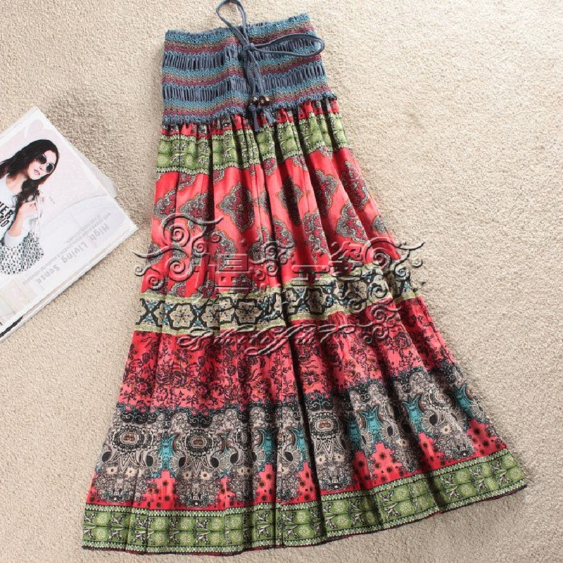 Mode double deux usure nouvelle femme printemps ete bohe me en mousseline de soie floral jupes longues