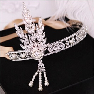 New 2014 fashion hair accessories the great gatsby daisy crystals pearl tassels hair hoop headband wedding 1