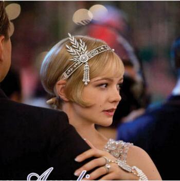 New 2014 fashion hair accessories the great gatsby daisy crystals pearl tassels hair hoop headband wedding