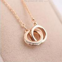 New double circle necklaces for women rose gold plated with austrian crystal valentine s day gifts