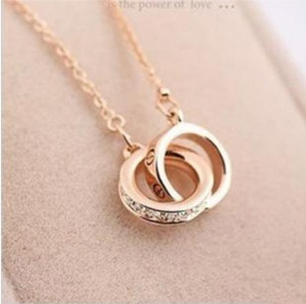 New double circle necklaces for women rose gold plated with austrian crystal valentine s day gifts