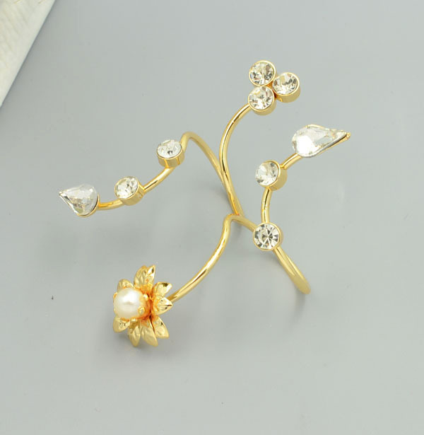New fashion accessories jewelry punk pearl flower crystal double finger ring for women girl nice gift 1