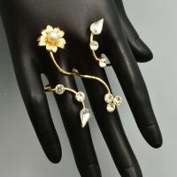 New fashion accessories jewelry punk pearl flower crystal double finger ring for women girl nice gift