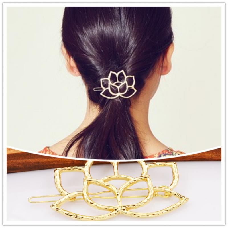 New fashion hairwear gold plated hollow lotus leaf hair pin gift for women girl h402
