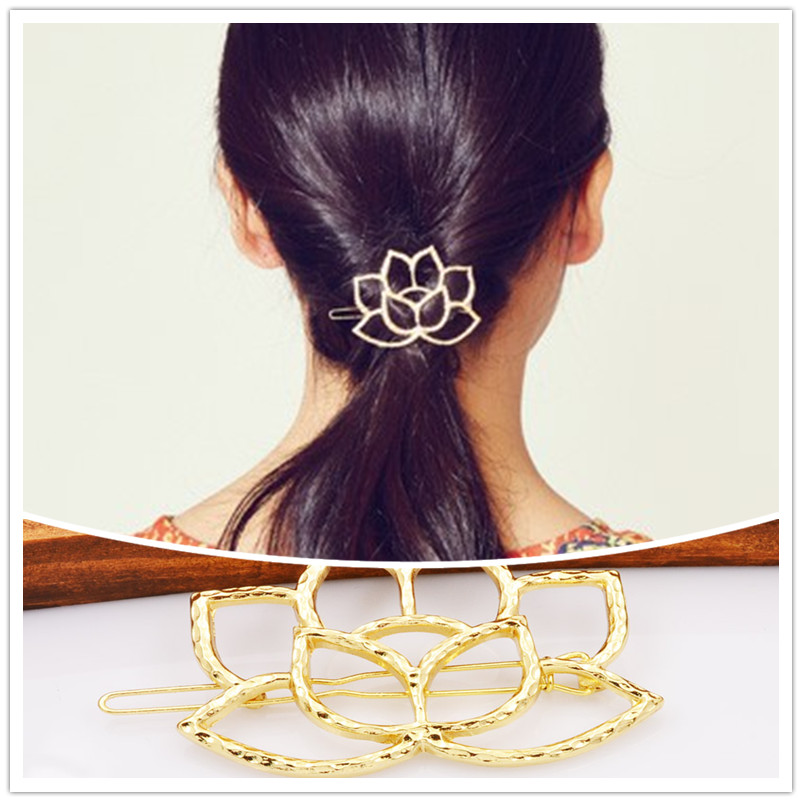 New fashion hairwear gold plated hollow lotus leaf hair pin gift for women girl h402