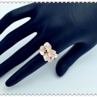 New fashion jewelry rose gold plated pink enamel flower finger ring gift for women girl lovers 1