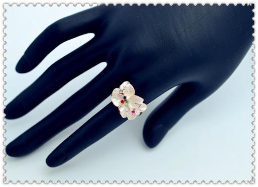 New fashion jewelry rose gold plated pink enamel flower finger ring gift for women girl lovers 1
