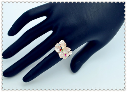 New fashion jewelry rose gold plated pink enamel flower finger ring gift for women girl lovers 1