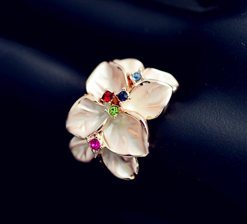 New fashion jewelry rose gold plated pink enamel flower finger ring gift for women girl lovers