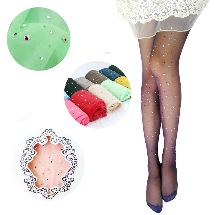 New sexy womens ladies basic stretch woman sexy thin bling crystal rhinestone pantyhose tights stockings free 1