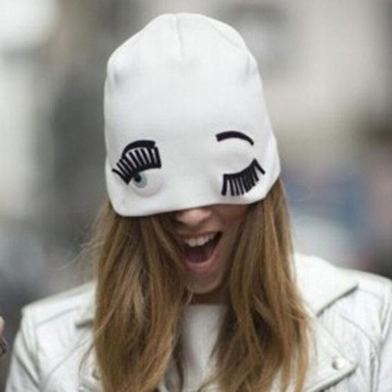 Newest fashion hats for women winter knitting beanies big eyelashes wink hippie eye gorros sport cap