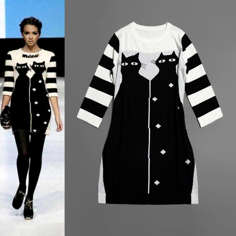 Newest runway dresses 2013 autumn winter fashion women s color block knitted wool sweater dress